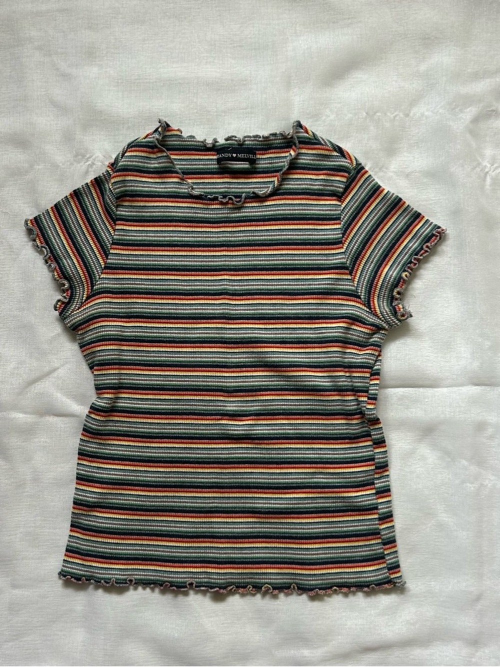 Brandy Melville Multicolor Stripe Ribbed Top - Green, Red, Yellow, Navy, White